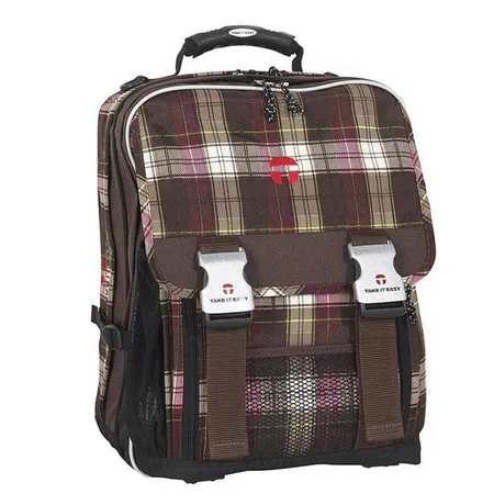 Take it Easy Schulrucksack London Plaid braun/pink