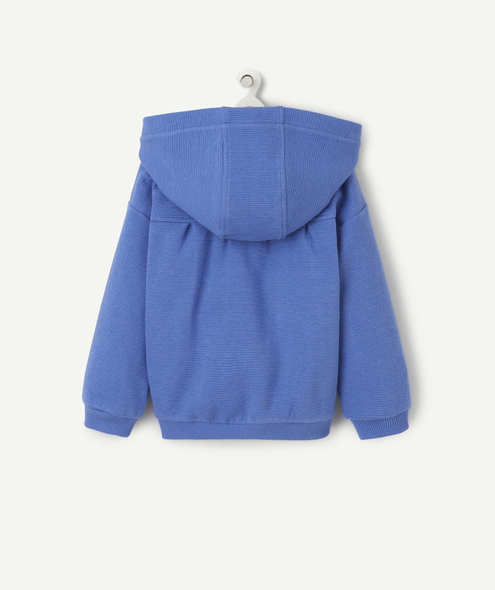gilet à capuche bébé fille matière nid d'abeille bleu