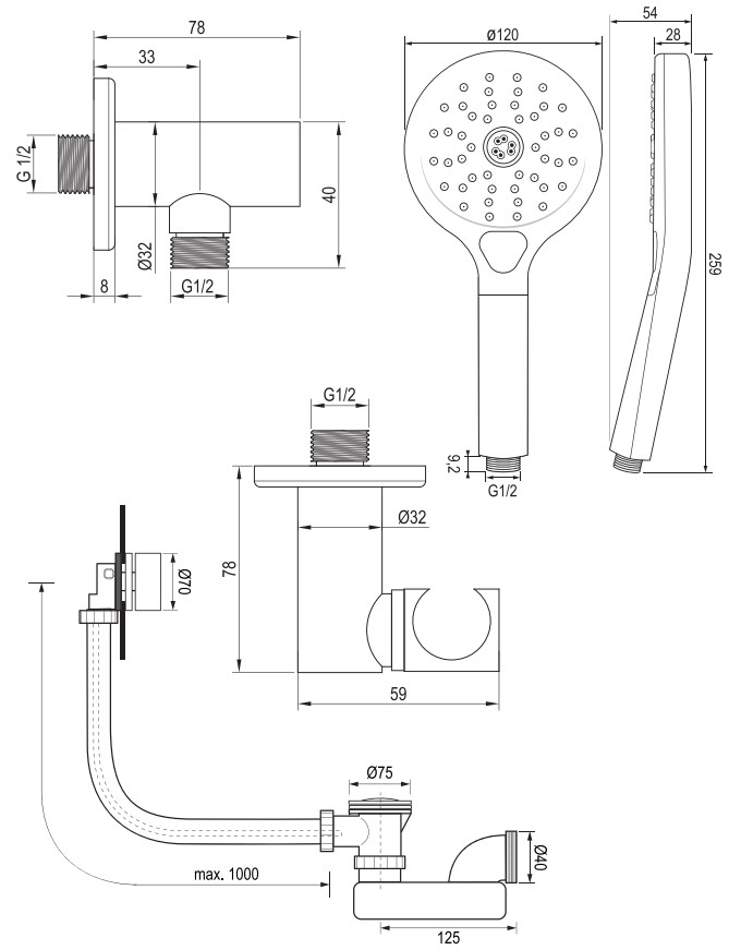 Brauer Gunmetal Carving inbouw badkraan met badvulcombinatie en 3 standen handdouche gunmetal geborsteld PVD