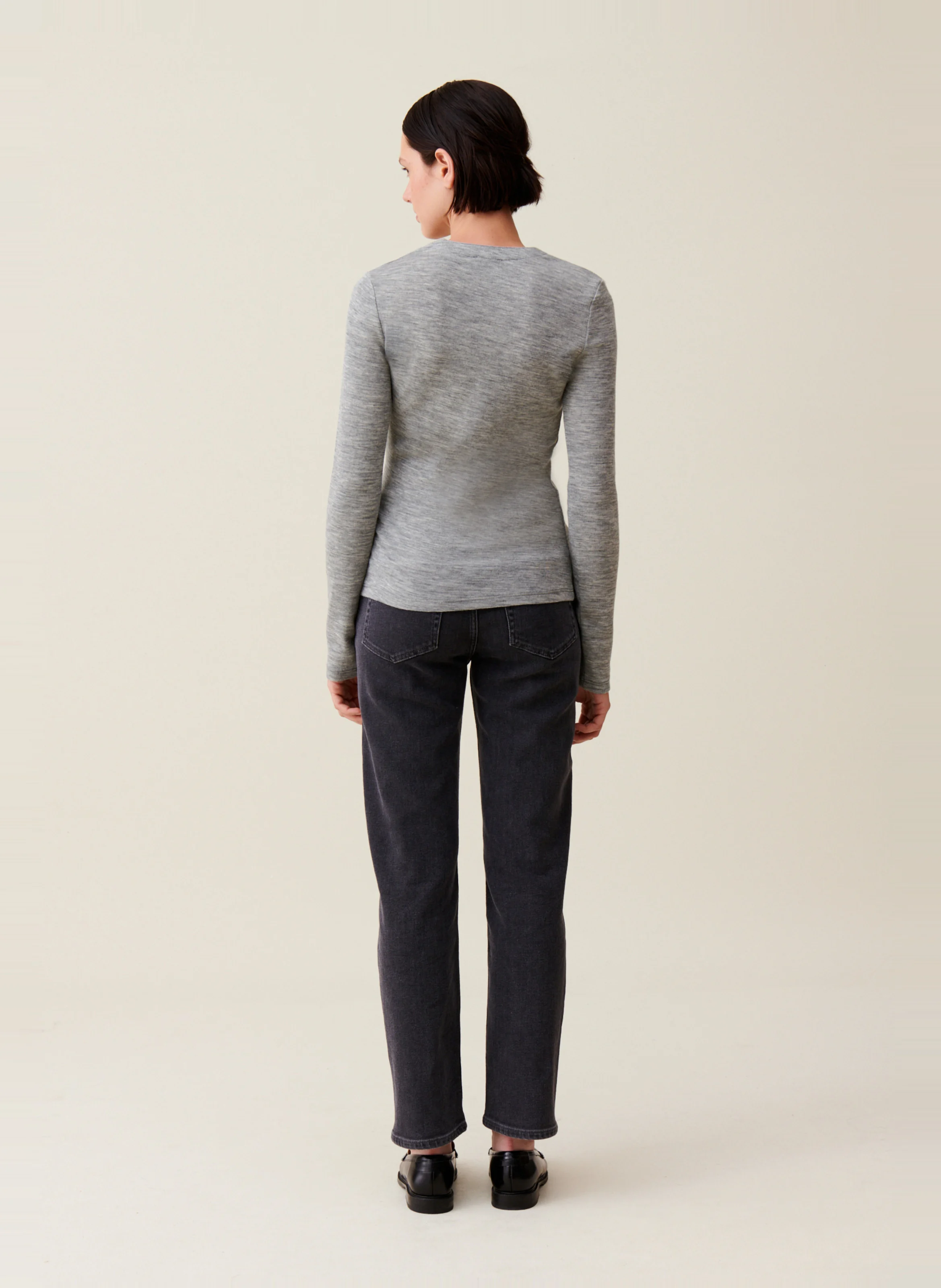 Top maille ajusté en laine | Gris