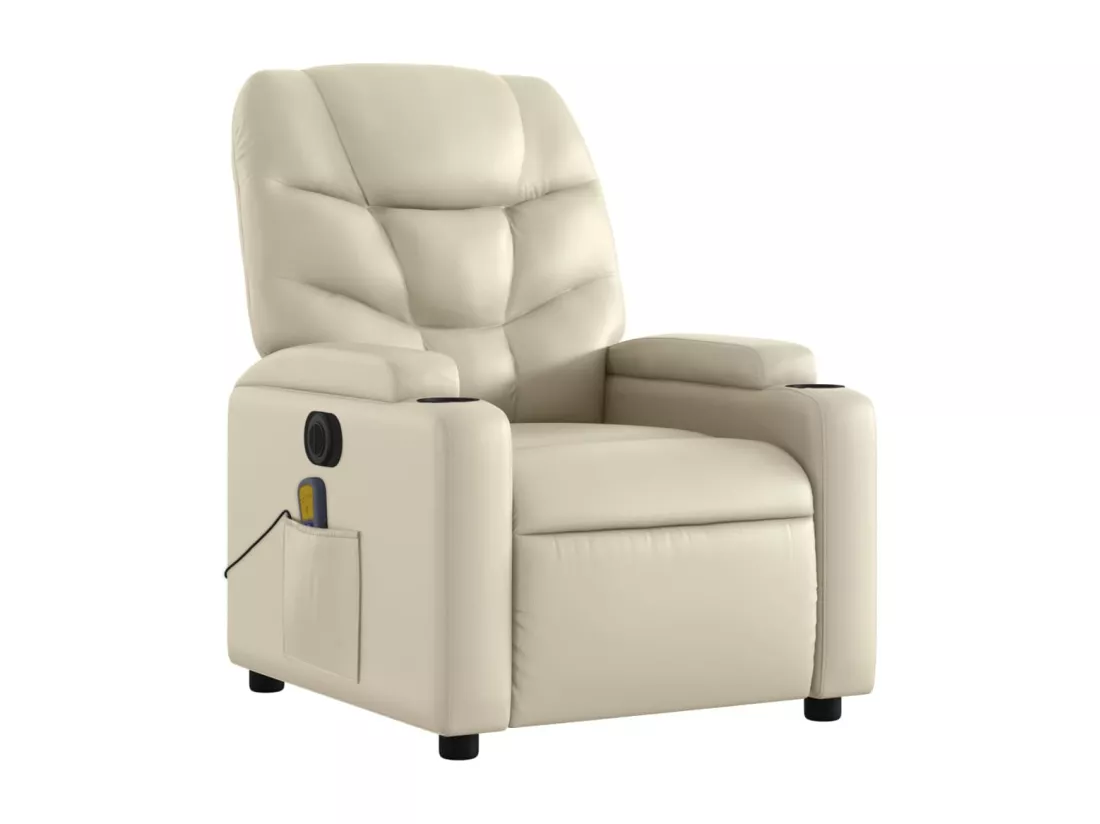 Fauteuil massant inclinable électrique crème similicuir