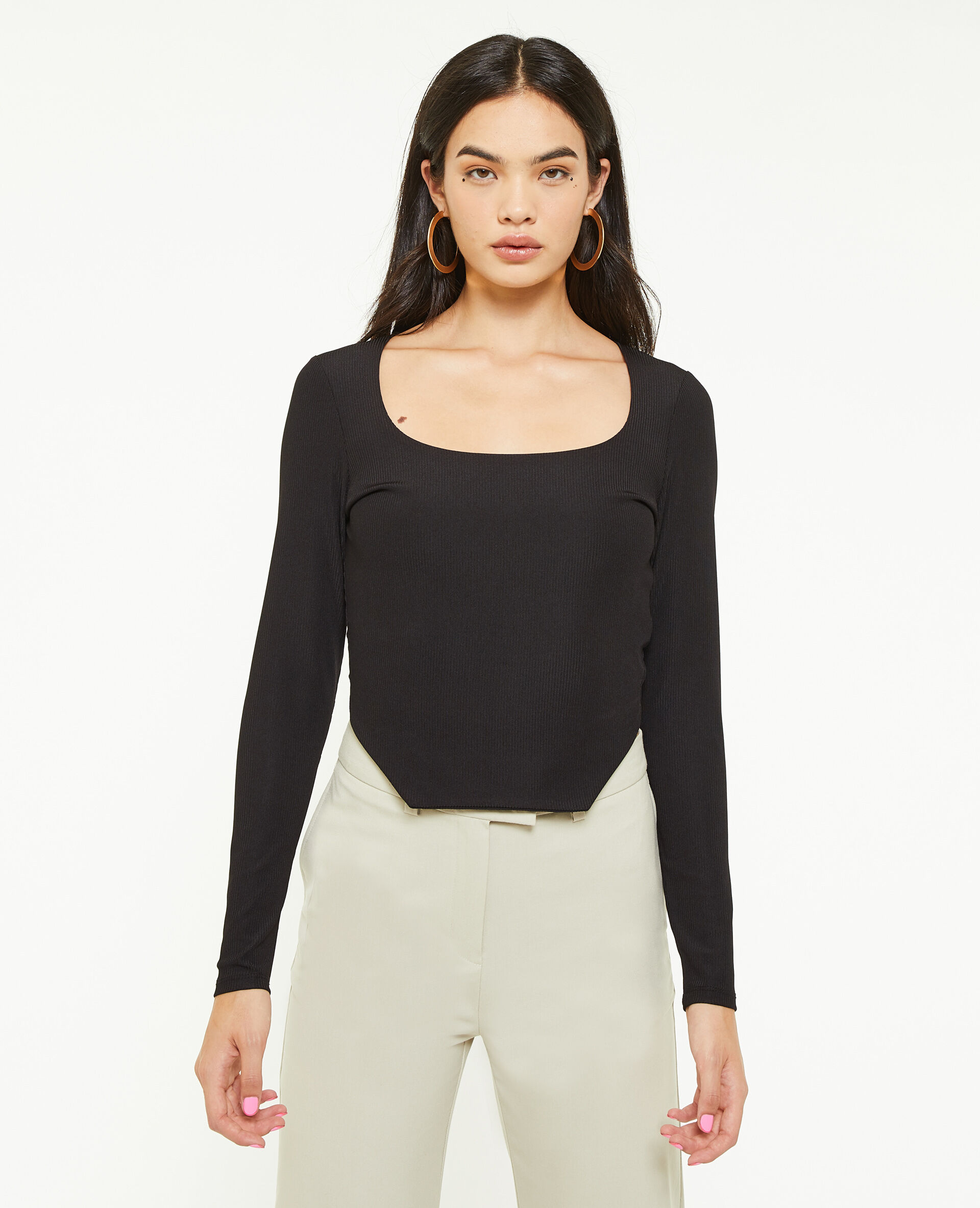 Top encolure carrée effet corset - Noir
