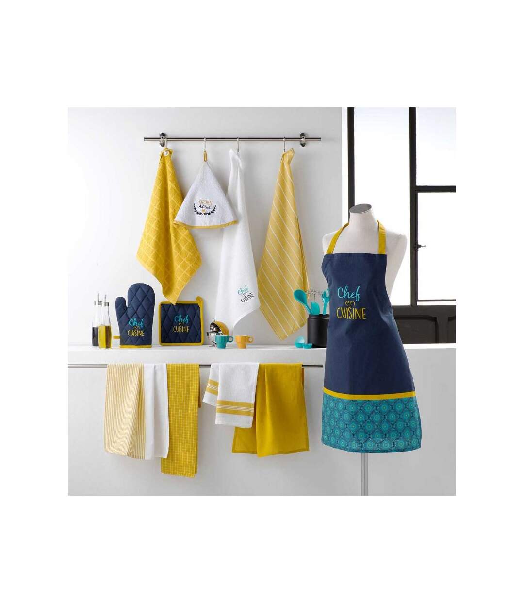 Lot de 2 Torchons Brodés Chef en Cuisine 50x70cm Jaune