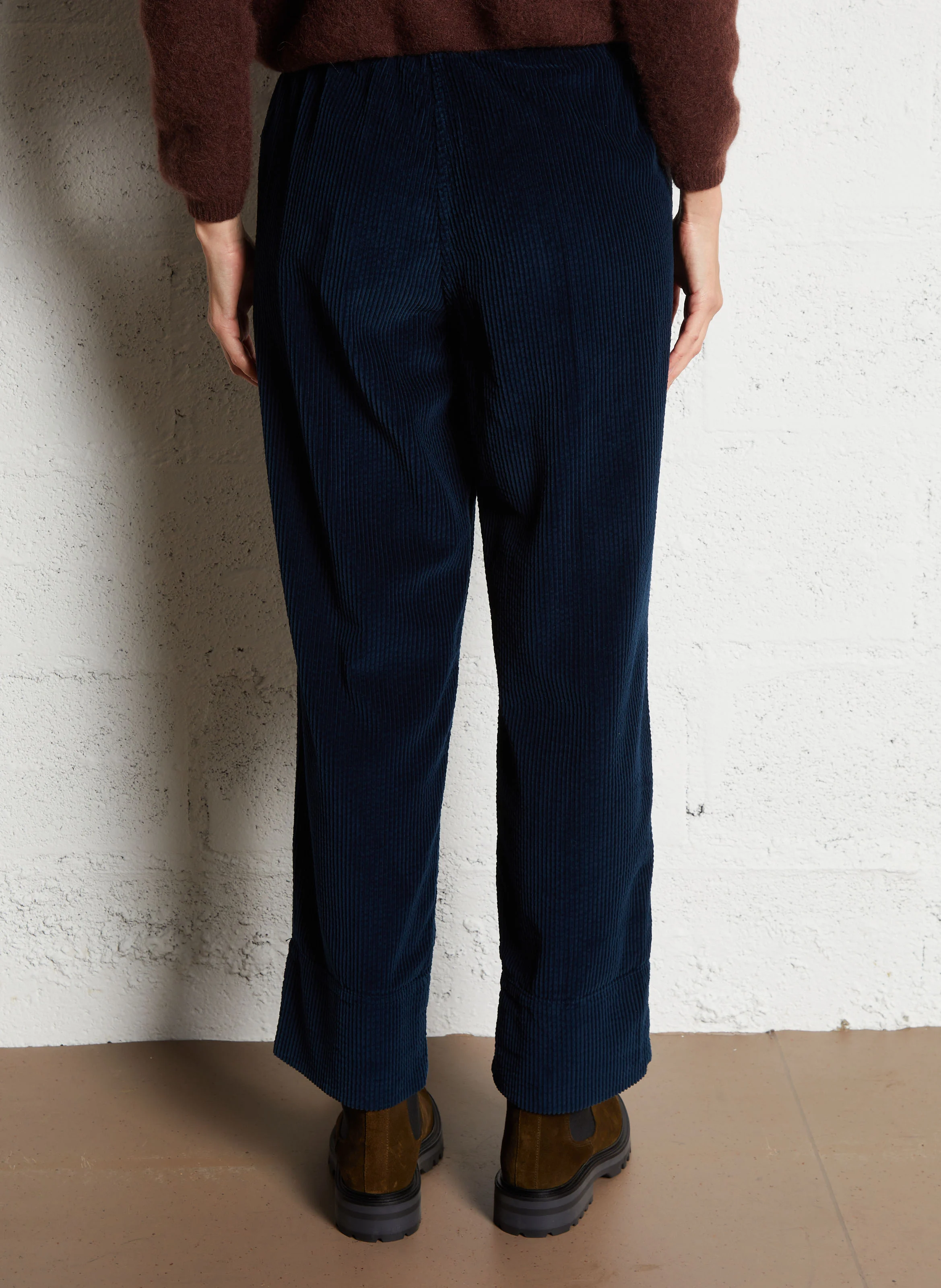PADOW - Pantalon droit en velours côtelé et en coton | Bleu