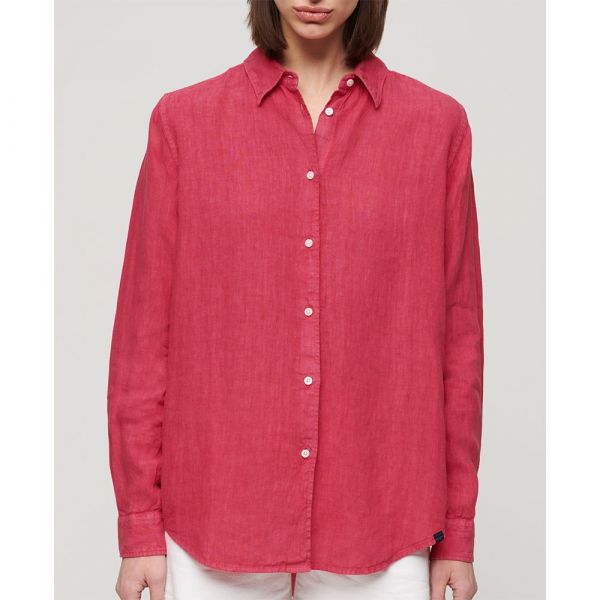 Superdry Casual Linen Boyfriend Short Sleeve Shirt Rosa S Mulher