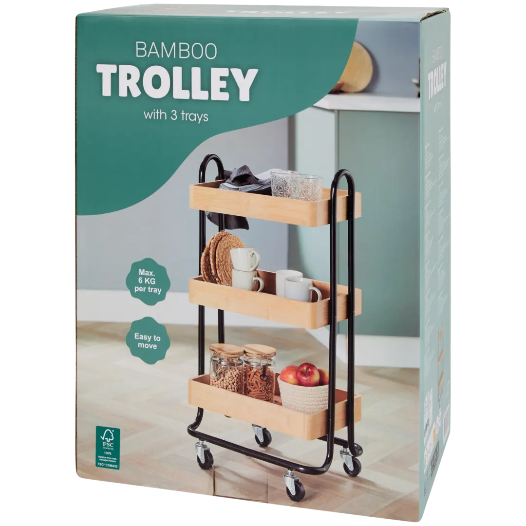 Bamboe trolley 83,5 x 44,5 x 33,5 cm | 3-laags