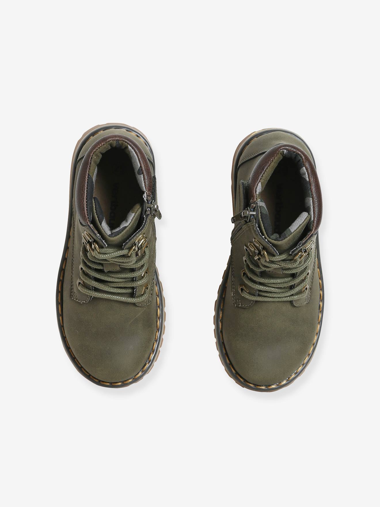 Botas de cano curto com cadarço e zíper para meninos, verde escuro liso