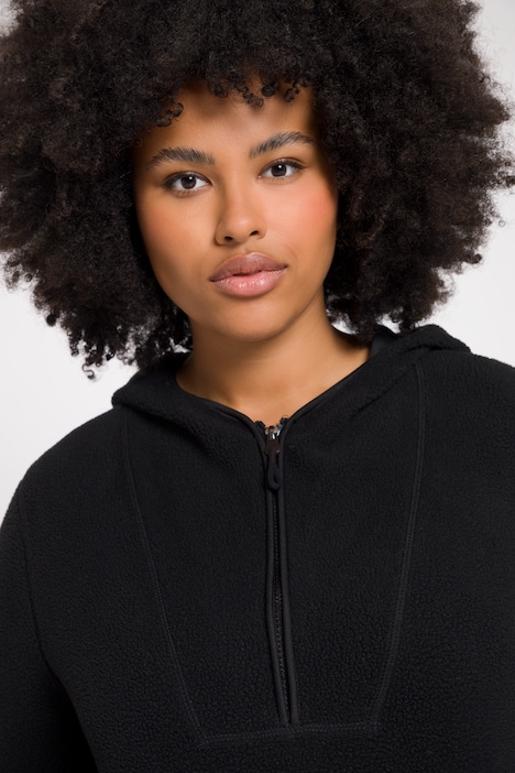 Long-Teddy-Fleecepullover, Kapuze, Zipper, Langarm