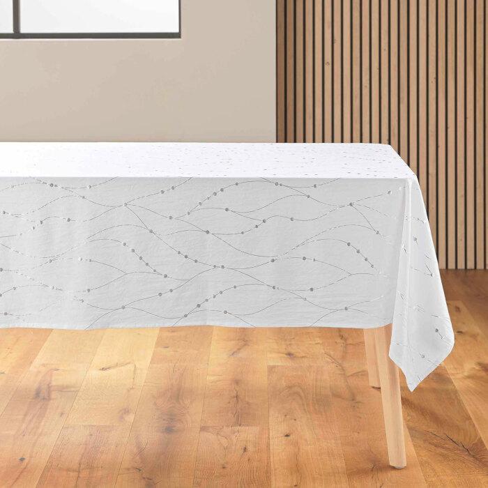 NAPPE RECTANGLE 140X240CM MICROFIBRE FIRMAMENT BLANC ARGENT