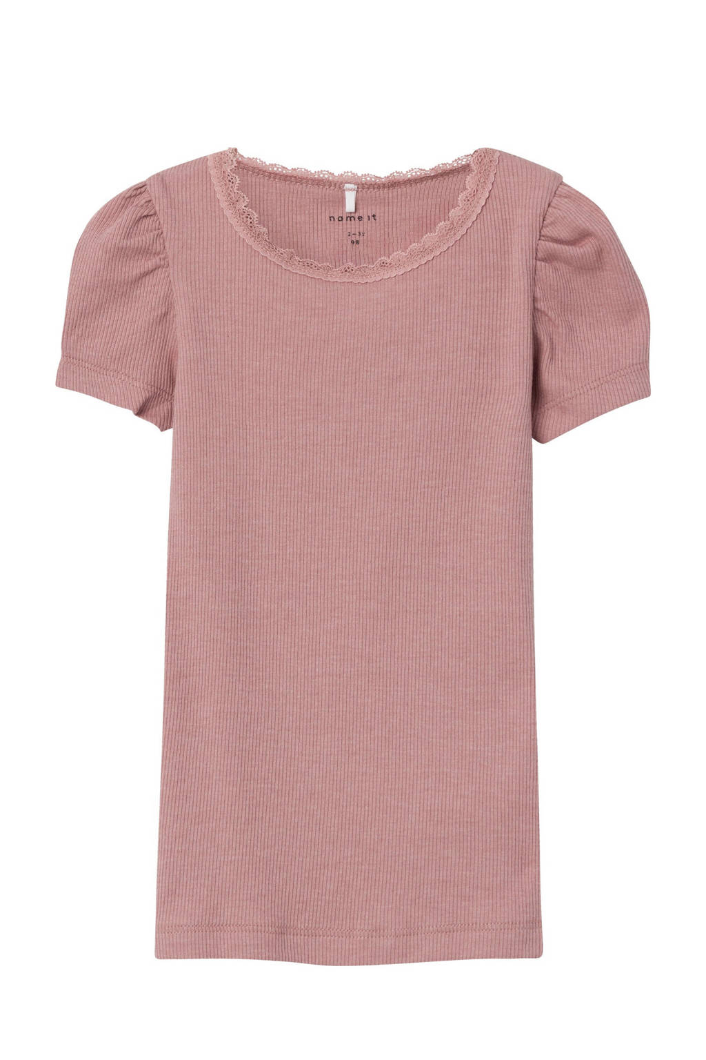 NAME IT ribgebreid T-shirt NMFKAB met kant mauve