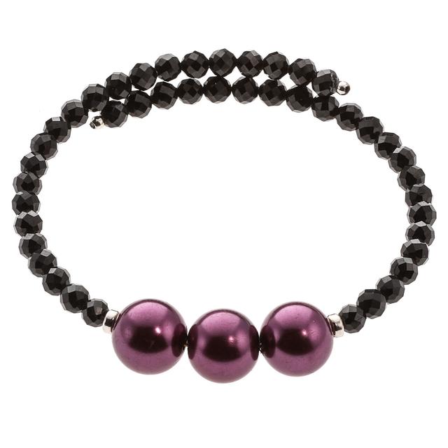 Wickel-Armband, 3 Muschelkernperlen, Black Spinell, ca. 20 ct.