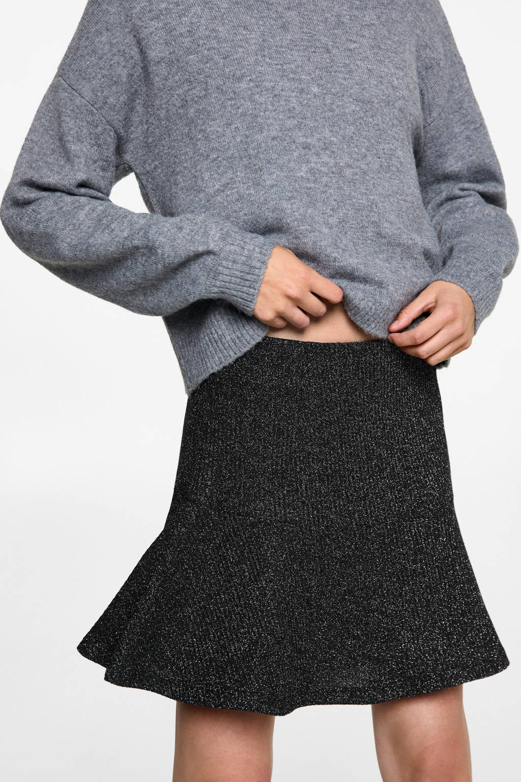 MANGO TEEN strokenrok met glitter zwart