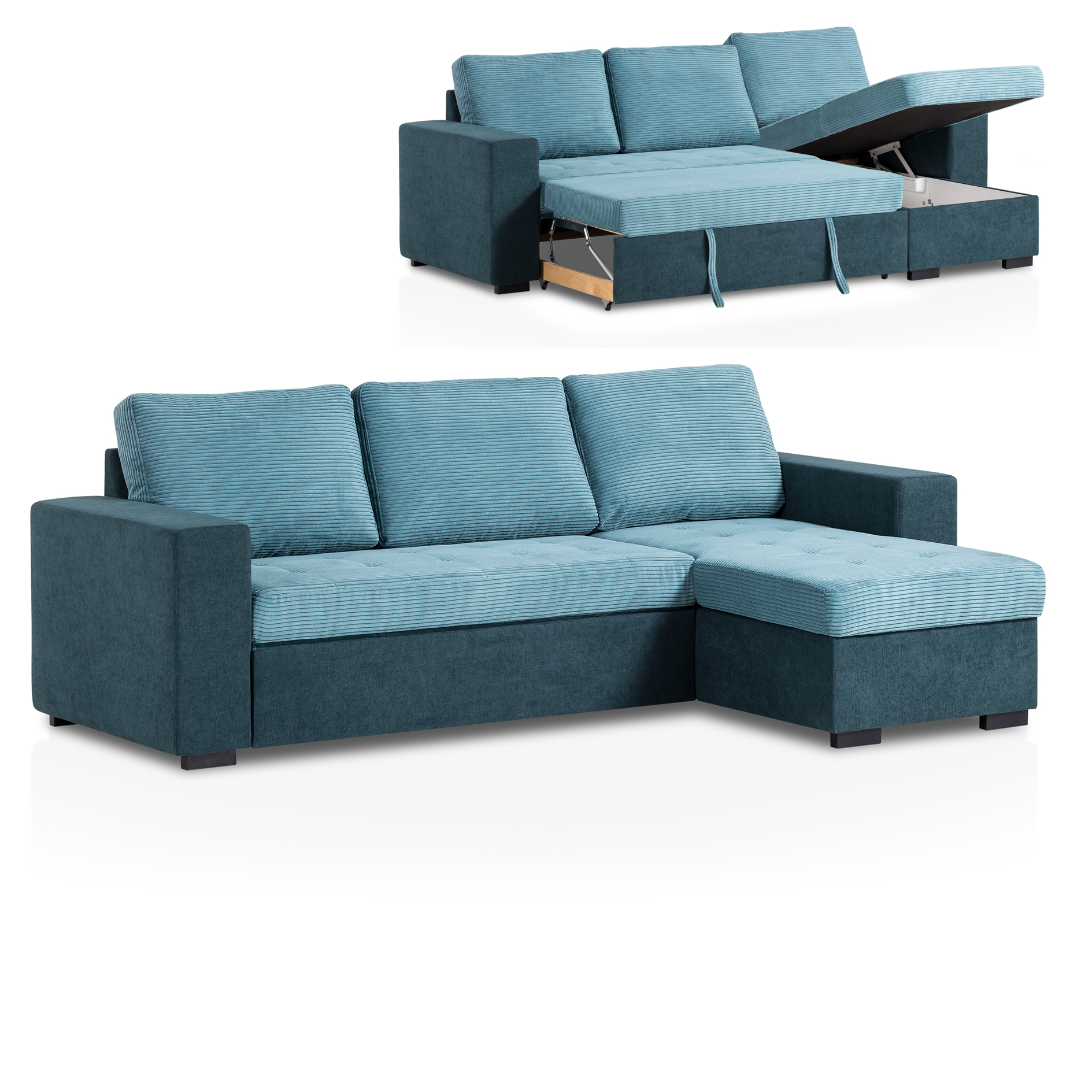 Ecksofa - lagoon-teal - Cord - mit Liegefunktion und Staukasten