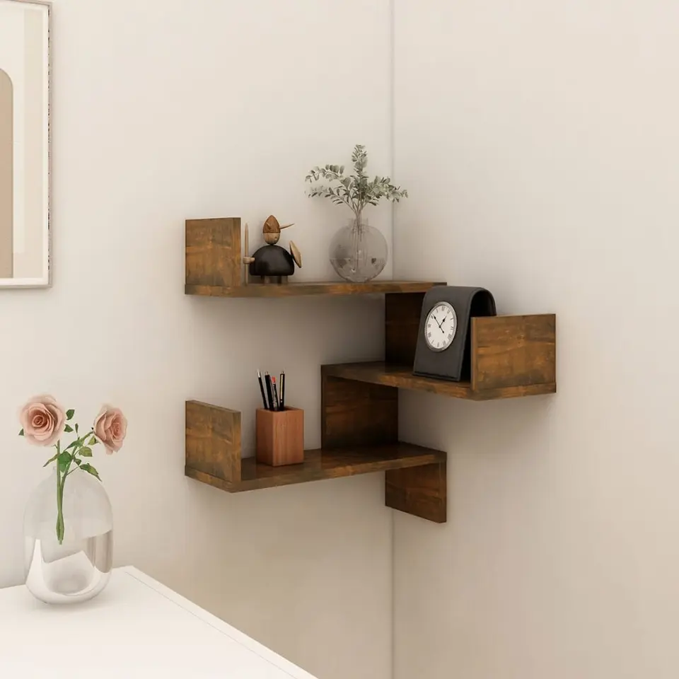 vidaXL - Wandhoekschap - Bruin - Bewerkt hout