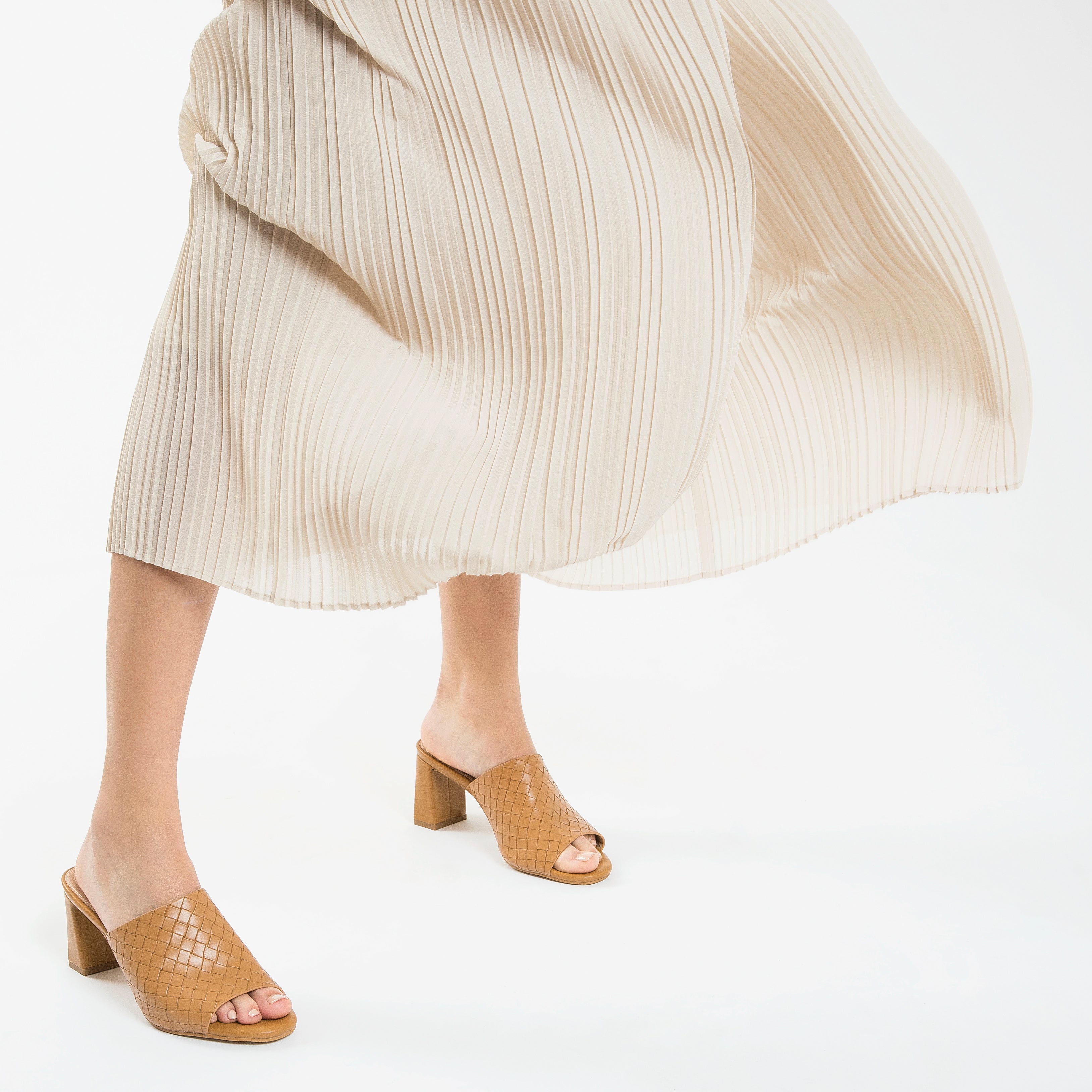 Sandales à talon, Compensées-Mules à talon Melaurie camel effet tressé