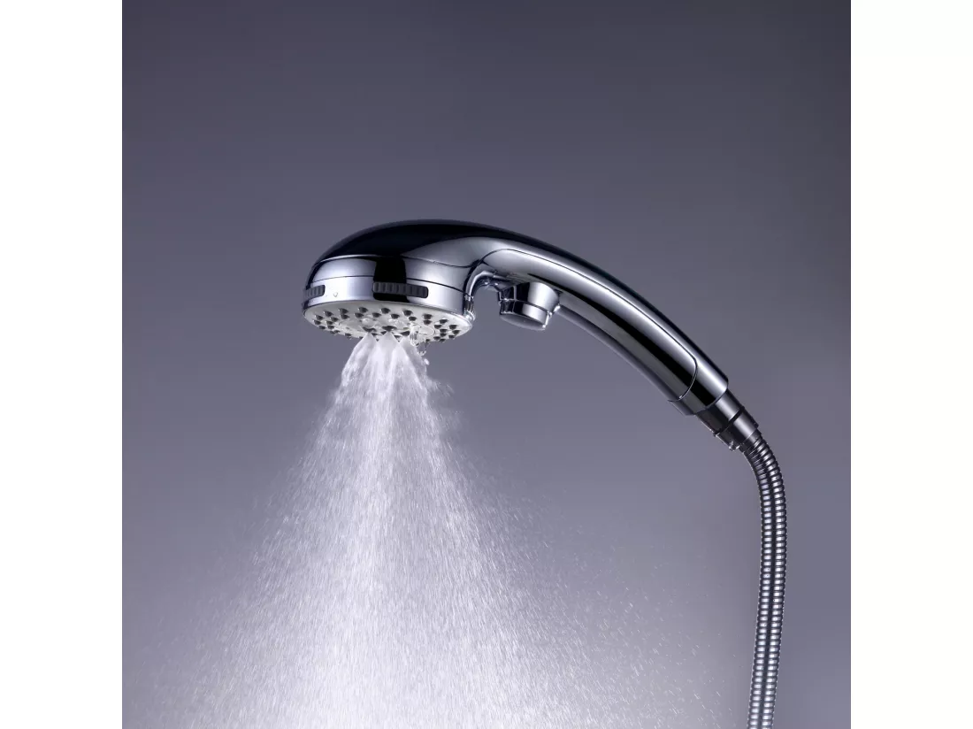 Pommeau de Douche Chromé avec Bouton Stop Douchette à Main 5 Jets au Choix Pomme de Douche Picots Anticalaire Type Universel