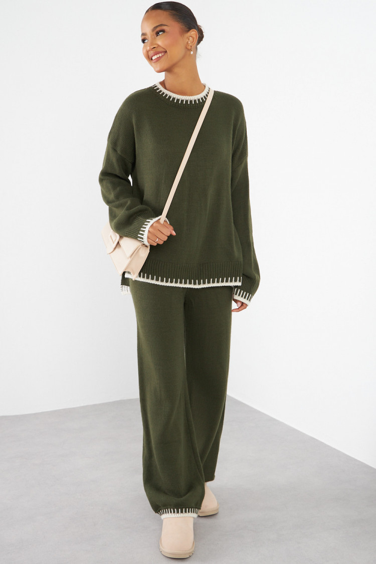 Ensemble 2 pièces pull + pantalon kaki