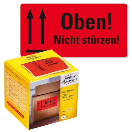 Avery Zweckform 7214 Warnetiketten 100 x 50 mm, 1 Rolle/200 Etiketten, neonrot