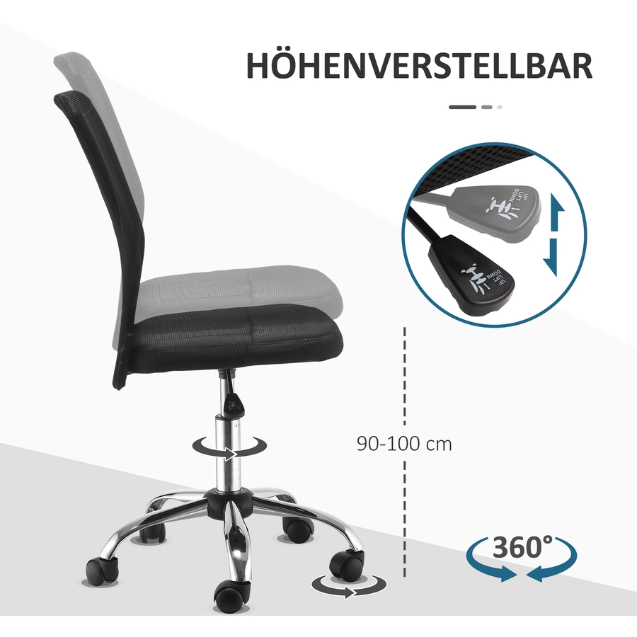 Vinsetto Bürostuhl mit Rollen und atmungsaktiver Netzstoff Rückenlehne schwarz