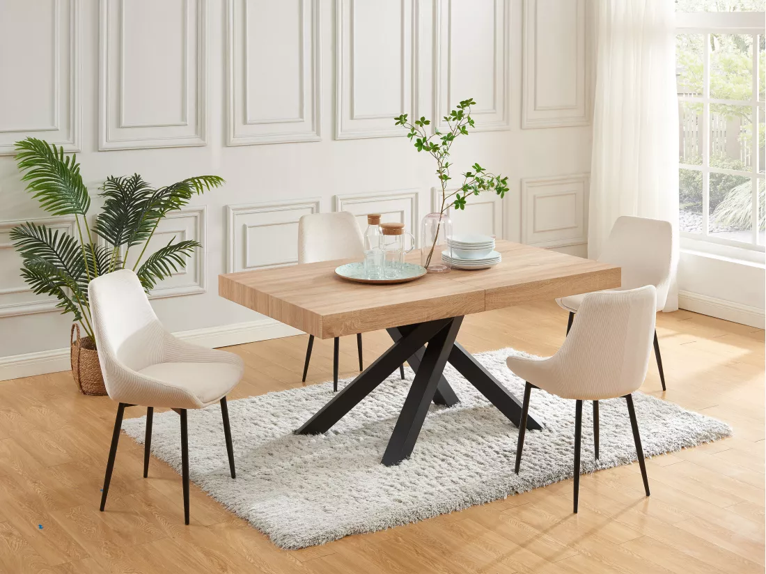 Table à manger extensible 6 à 10 personnes en MDF et métal - Naturel et noir - CATONAV