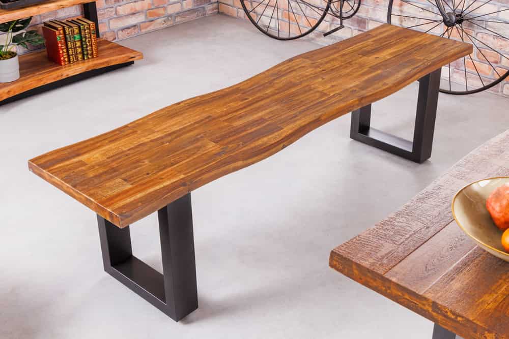 Industrial Baumstamm Sitzbank GENESIS 180cm Akazie Massivholz Metallgestell Live Edge