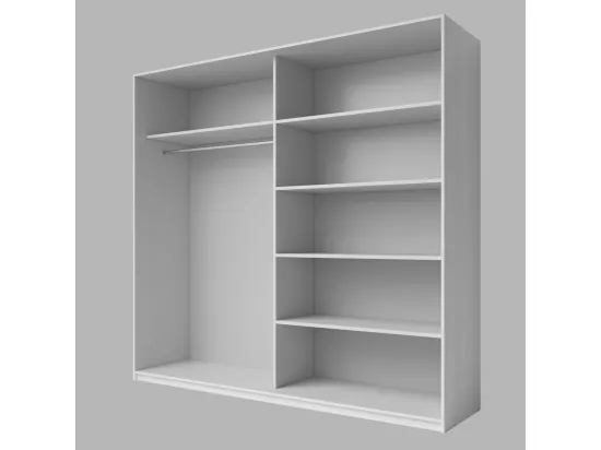 Chambre à coucher FLOYD : Armoire 200cm, Lit 180x200, commode, chevets. Coloris blanc effet bois.