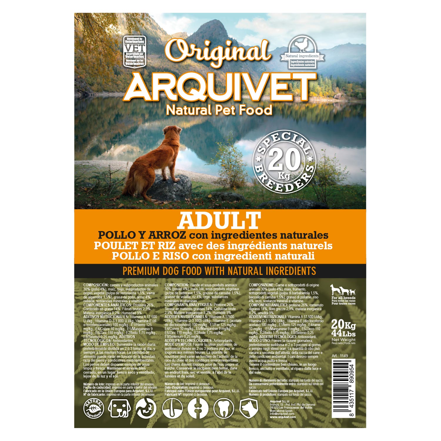 ARQUIVET DOG ORIGINAL - Frango Adulto 20Kg
