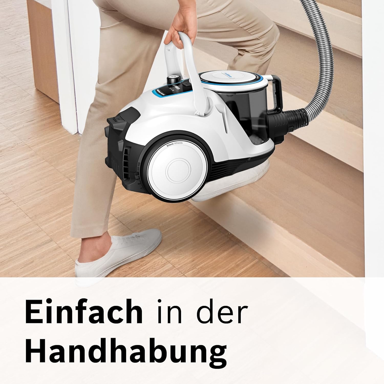 Bosch Staubsauger beutellos Serie 6 BGC41LSIL, Bodenstaubsauger, ideal für Allergiker, Hygiene-Filter, für Parkett, Teppich, Fliesen, leise, langes Kabel, Polster-Düse, weiß