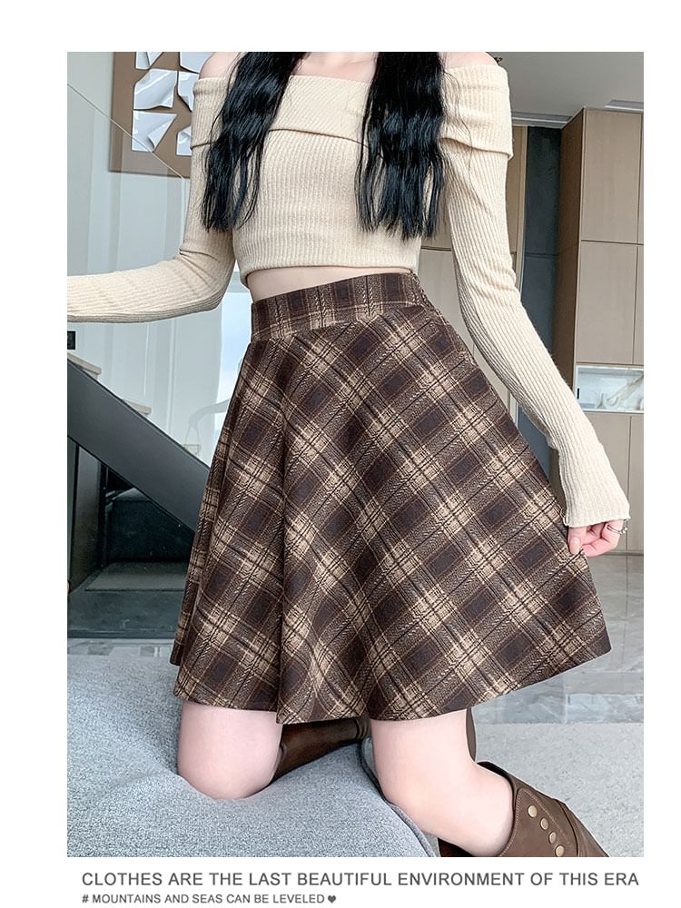 Shinsei - Hoge taille geruite mini A-lijn rok