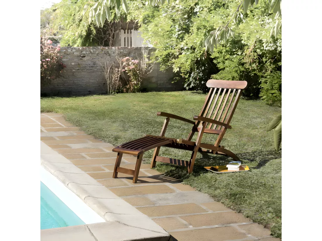 HANNA - Chaise longue de jardin en bois teck huilé
