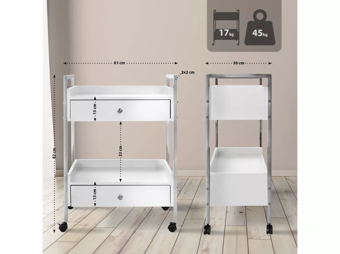 Chariot de service - Métal & Acier inoxydable - Blanc - Luxus