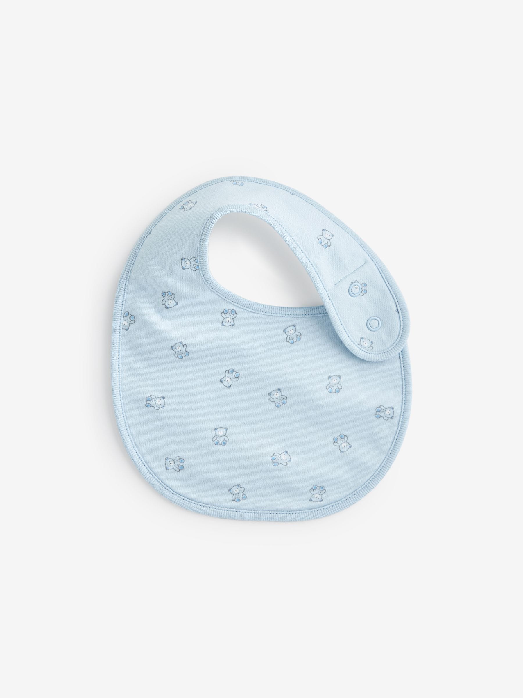 Blauw/wit met berenprint - Verpakking van 3 babyslabbetjes van 100% katoen