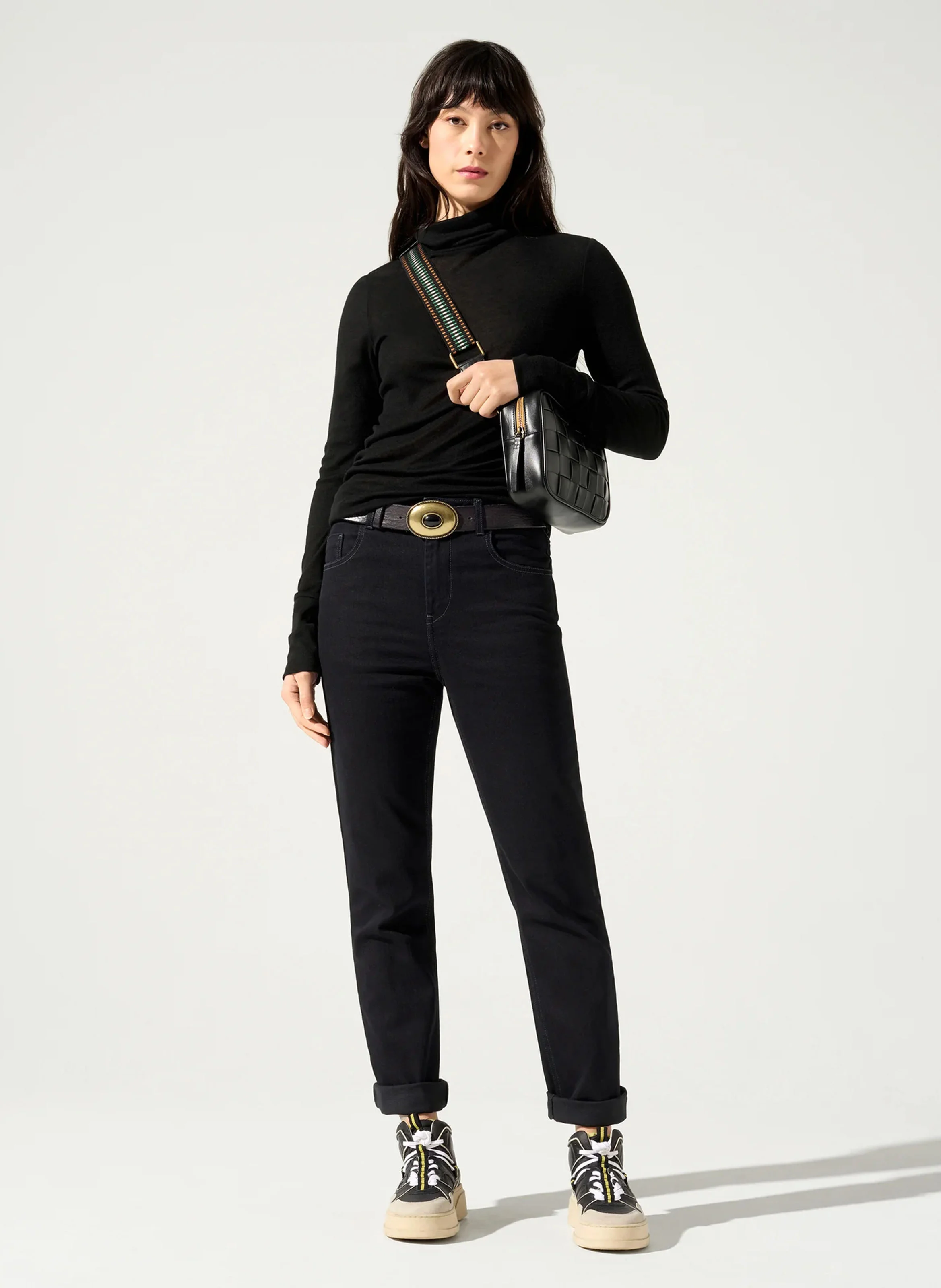 SARA - Jean slim taille haute en coton mélangé | Noir