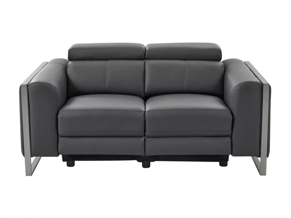 Canapé 2 places relax électrique en cuir gris anthracite DAVOLI