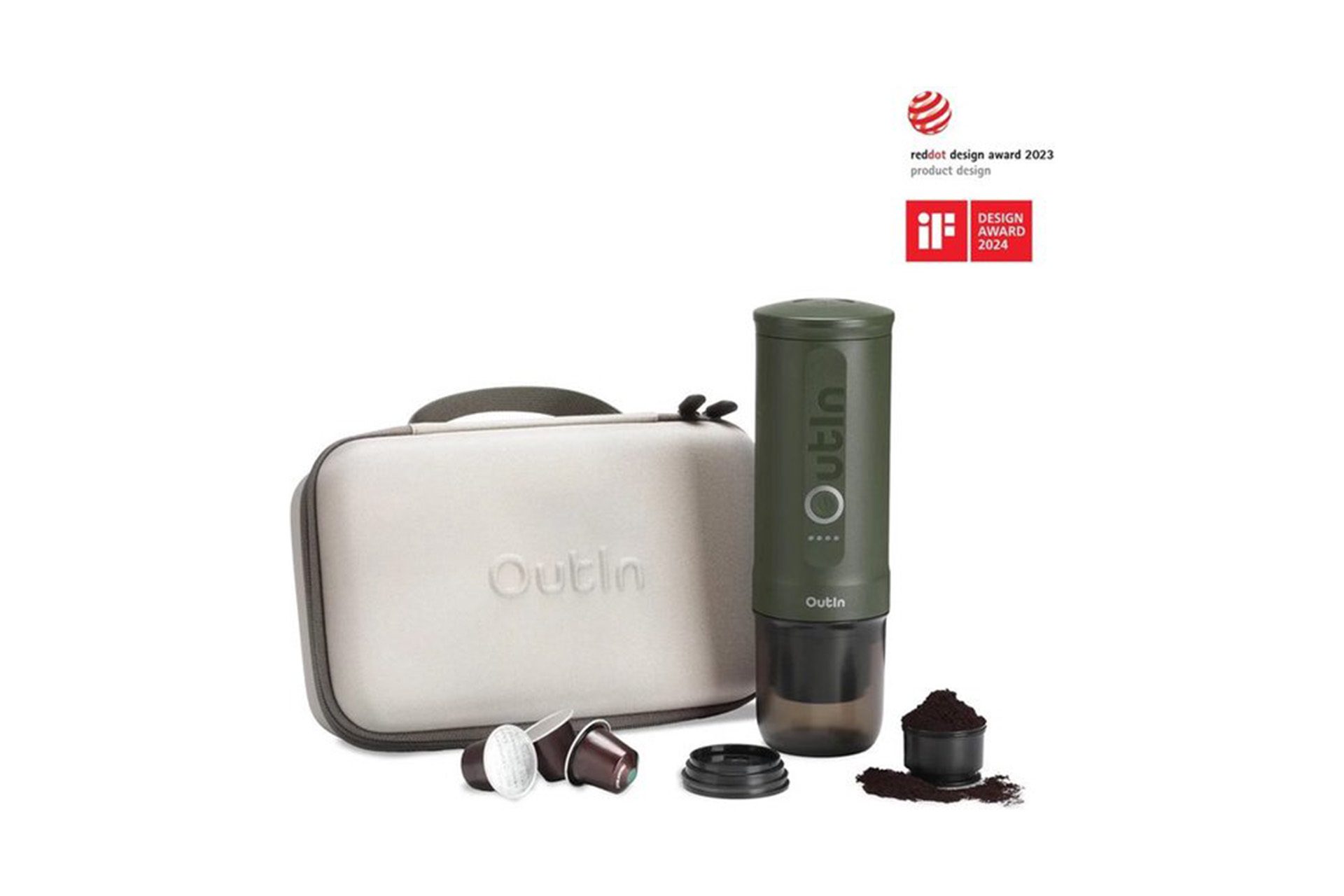 Outin Nano espresso machine met beschermkoffer - Dark Green
