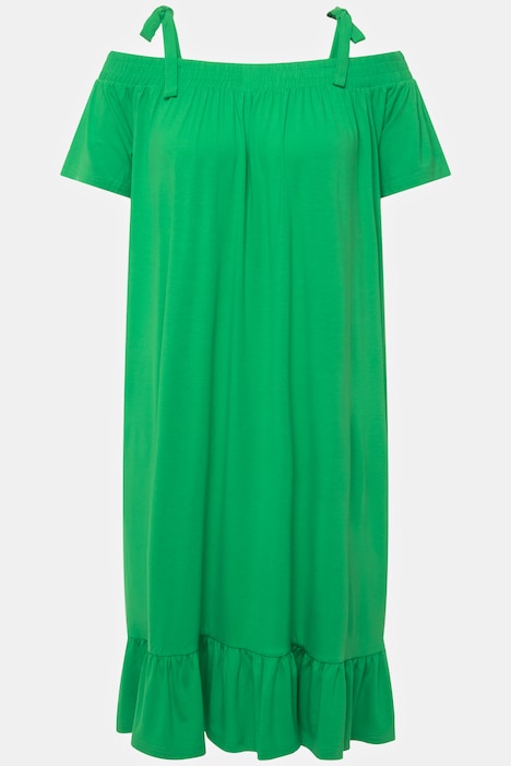 Midikleid, Volant, A-Linie, Carmenausschnitt, Halbarm
