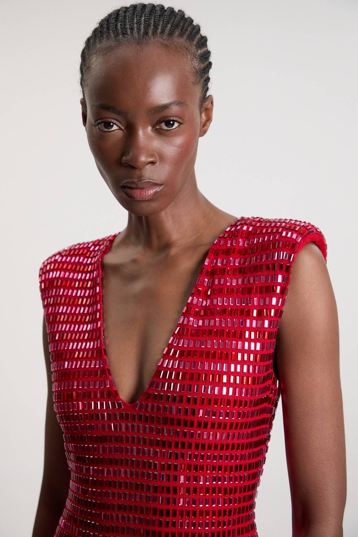 KarenMillen Robe Mi-longue En Jersey Sans Manches À Encolure Plongeante Ornée De Cristaux Premium