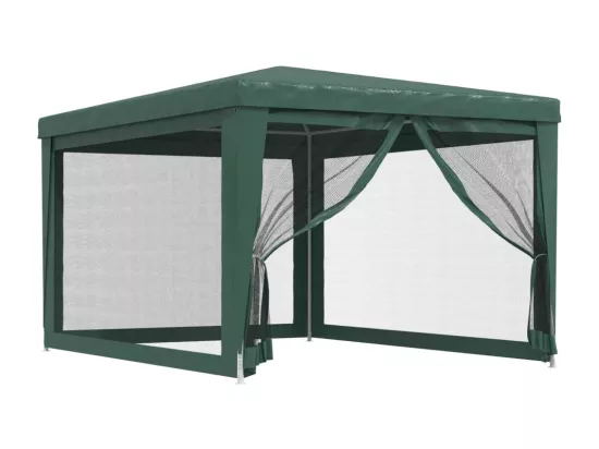 Tente de fête avec 4 parois latérales en maille Vert 3x4 m PEHD