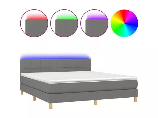 Sommier tapissier et matelas et LED Gris foncé 160x200 cm Tissu