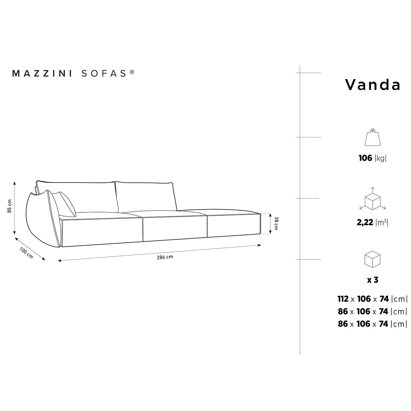 Mazzini Sofas Canapé gauche Vanda 4 Places vert bouteille - 286x100x85 cm