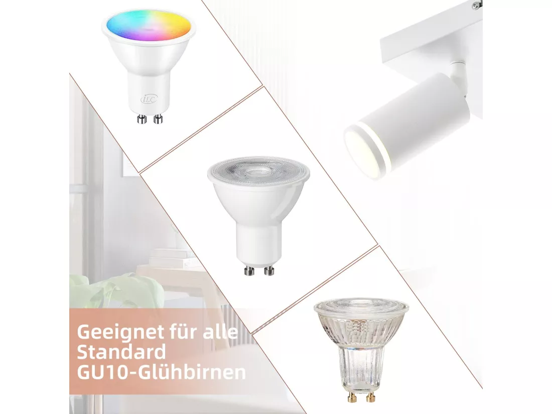 NETTLIFE Spot de plafond blanc 4 ampoules moderne spot GU10 spots orientable intérieur métal