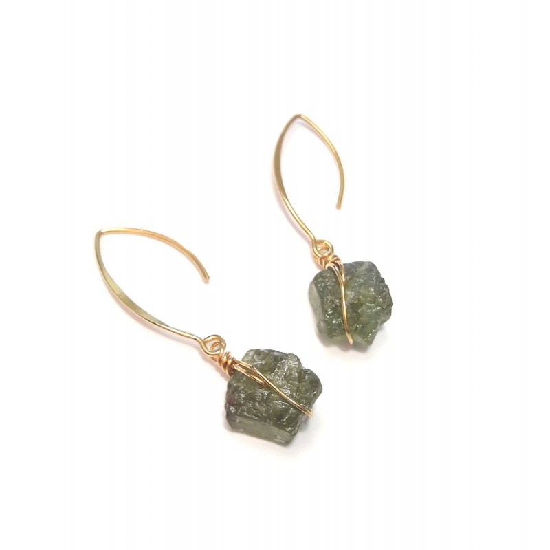 Boucles D'Oreilles Itá Grenat Vert Argent 925 Doré