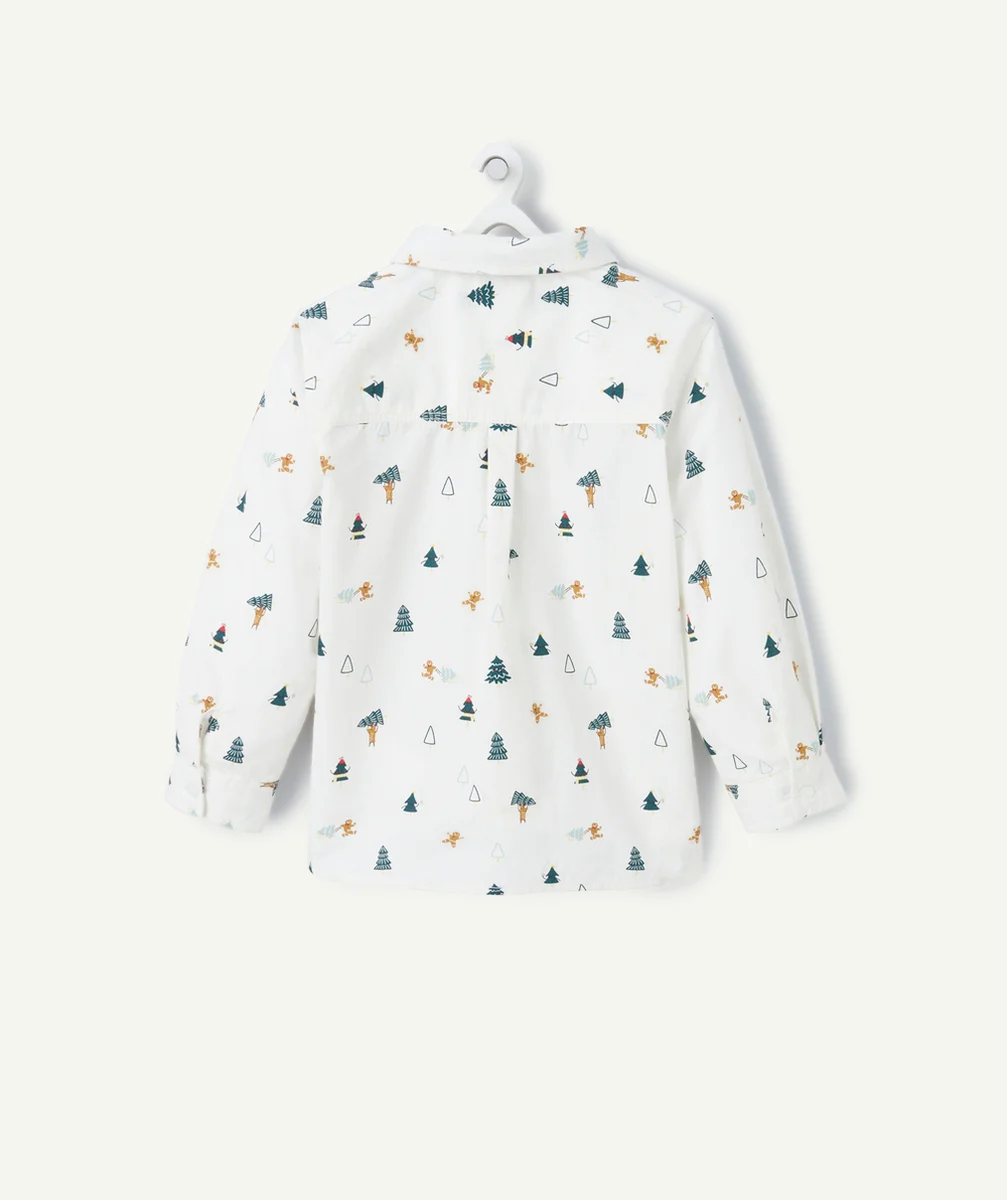 CHEMISE BÉBÉ GARÇON BLANCHE AVEC IMPRIMÉ THÈME NOËL ET NOEUD PAPILLON VERT