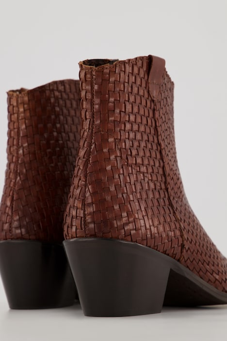 Leder-Cowboystiefeletten, Flechtoptik, Weite H