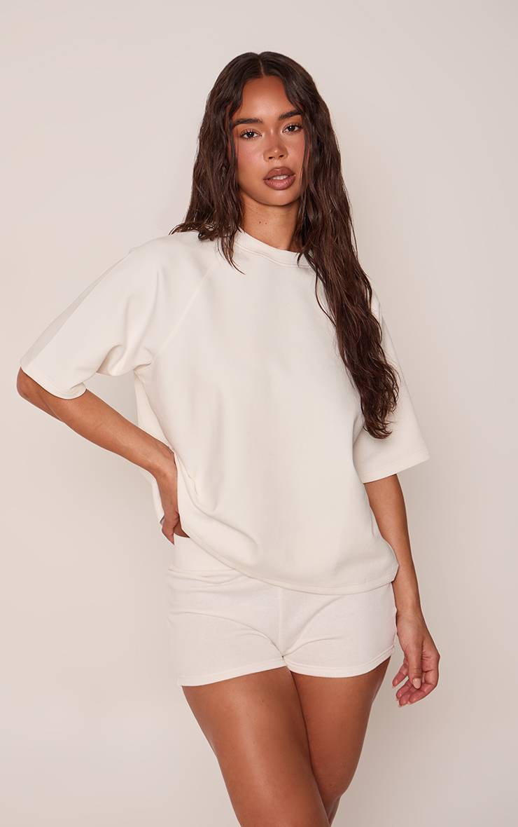 Crème T-shirt Boxy En Jersey Interlock