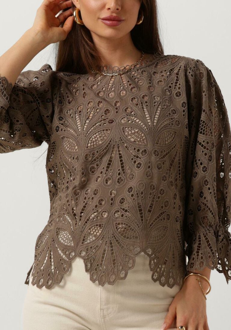 NEO NOIR taupe neo noir blouse adela embroidery blouse