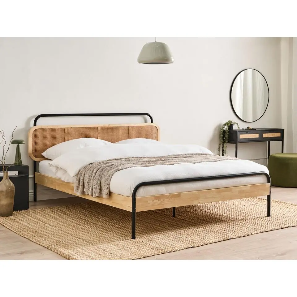 BOUSSICOURT - Tweepersoonsbed - Lichtbruin - 160 x 200 cm - Rubberhout