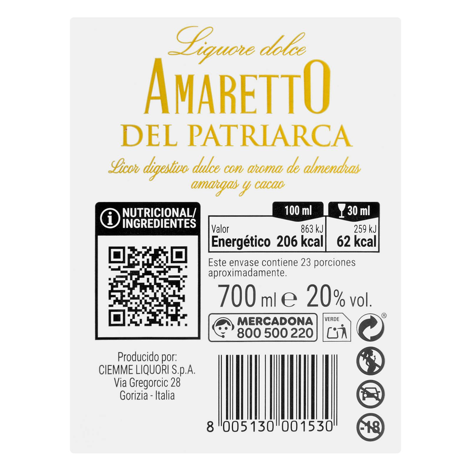 Liqueur douce Amaretto Del Patriarca