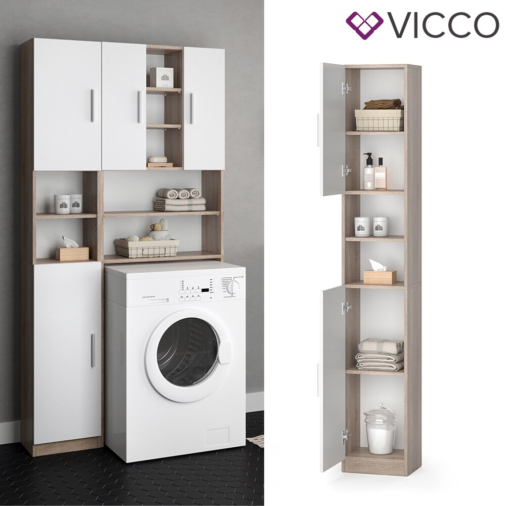 VICCO Anstellschrank LUIS Waschmaschinenschrank Badmöbel Badschrank Sonoma Weiß