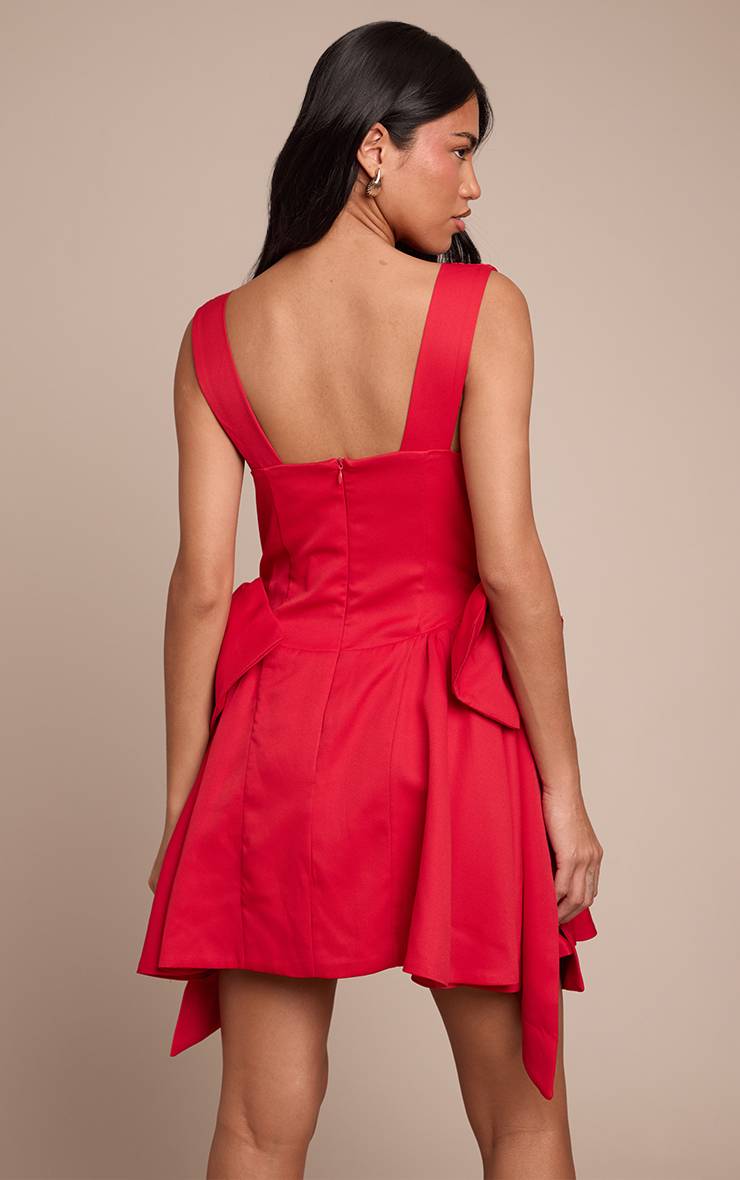 Rouge Robe Droite Tissée À Détail Nœud